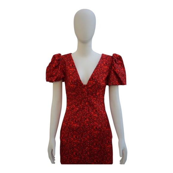 LHD Pedra Bonita Red Sloth floral print Dress SZ 2 - Picture 2 of 6